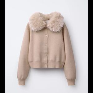 Zara Tan Kids Sweater with Faux Fur Collar